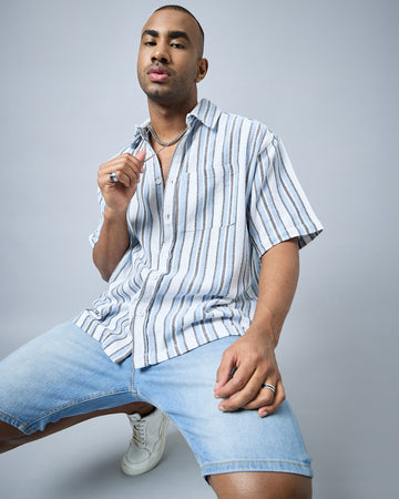 Chimpaaanzee Men White & Blue Oversized Shirt
