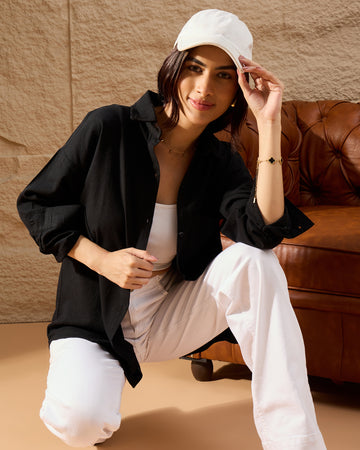 Chimpaaanzee Women Black Oversized Shirt