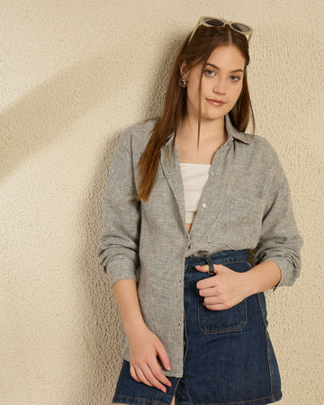 Chimpaaanzee Women Grey Oversized Shirt