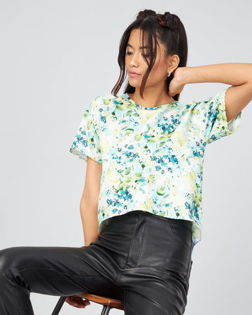 Chimpaaanzee Women Skyblue Flower Printed back side open Top