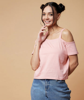 Chimpaaanzee Women One Shoulder Crop Top Pink