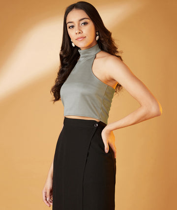 Chimpaaanzee Women Choker Neck Bodycon Green Top