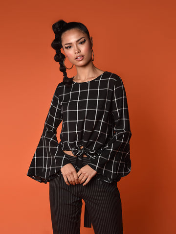 Chimpaaanzee Women Front Knot Bell Sleeve Top