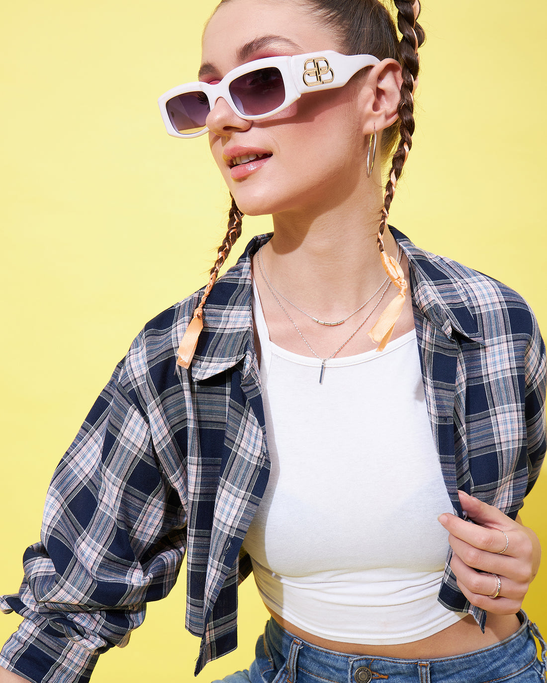 Chimpaaanzee Women Navy & Pink Fully Cropped Shirt