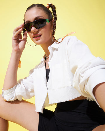 Chimpaaanzee Women White Up-down Fully Cropped Shirt