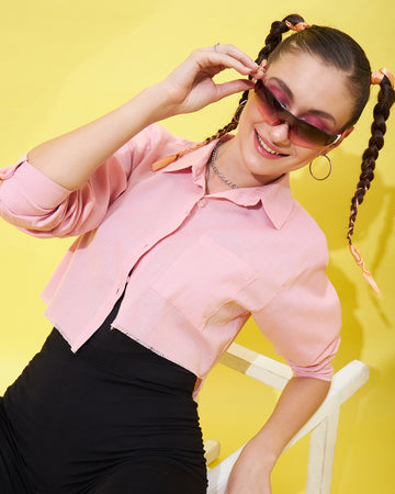 Chimpaaanzee Women Pink Up-down Fully Cropped Shirt