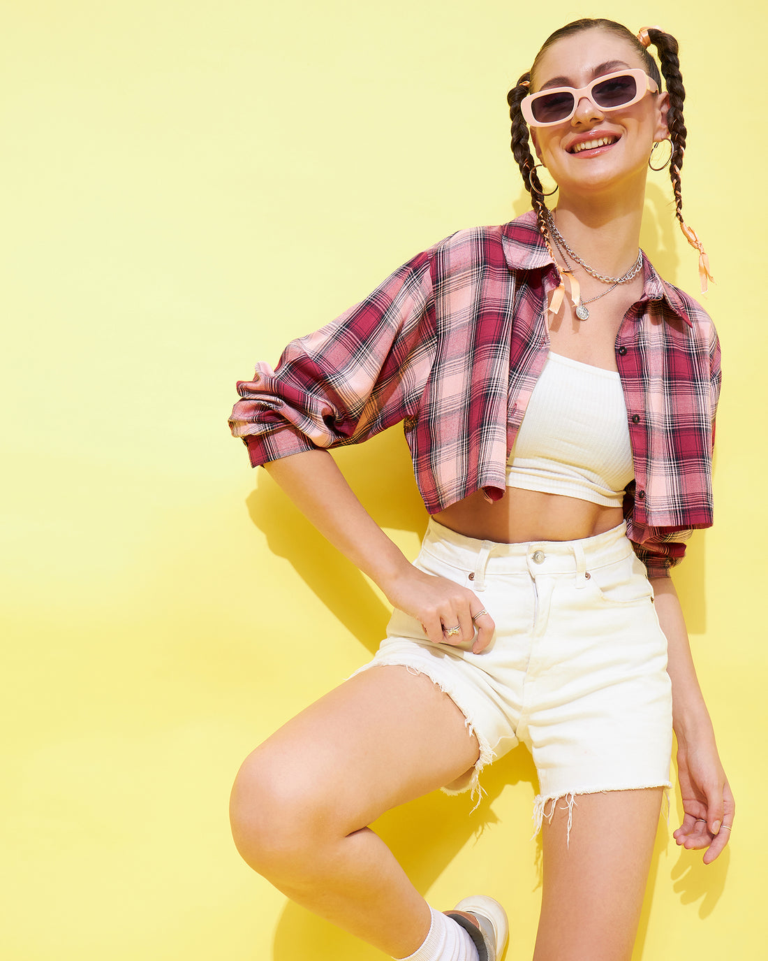 Chimpaaanzee Women Pink & Black Fully Cropped Shirt