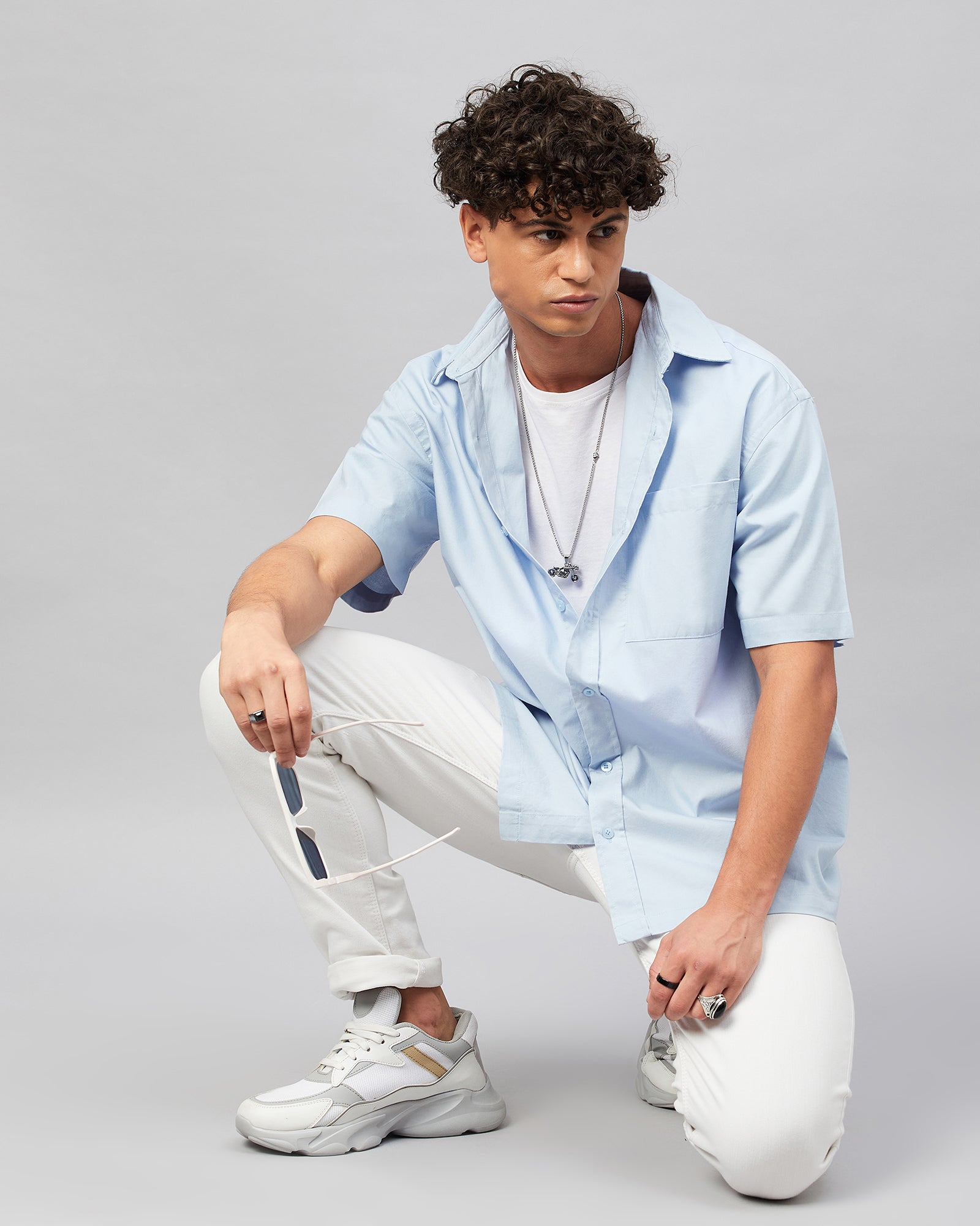 Chimpaaanzee Men Blue Oversized Fit Shirt