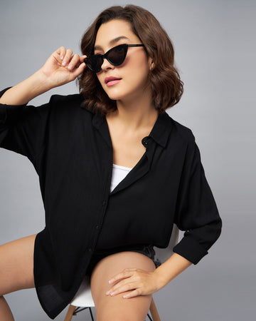 Chimpaaanzee Women Black Oversized Shirt