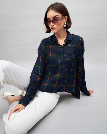 Chimpaaanzee Women Navy & Green Oversized Shirt
