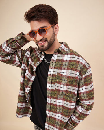 Chimpaaanzee Men Orange & Yellow Oversized Fit Shirt