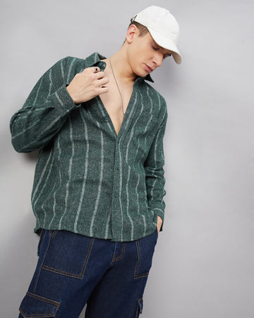 Chimpaaanzee Men Green and white Oversized Fit Shirt