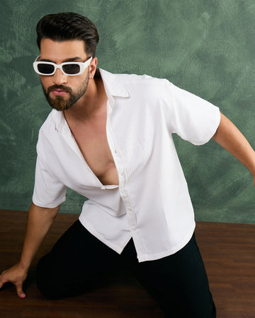 Chimpaaanzee Men White Oversized Fit Shirt