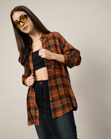 Chimpaaanzee Women Orange & Green Oversized Shirt