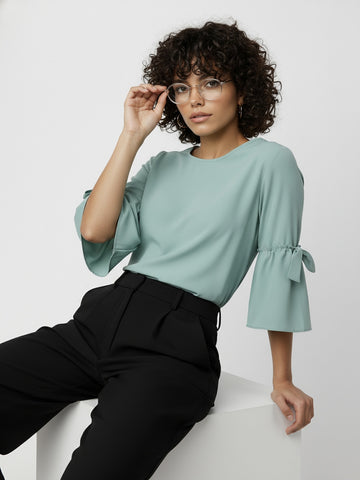 Chimpaaanzee Women Flared Sleeve Sea Green Top