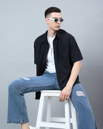 Chimpaaanzee Men Black Oversized Shirt
