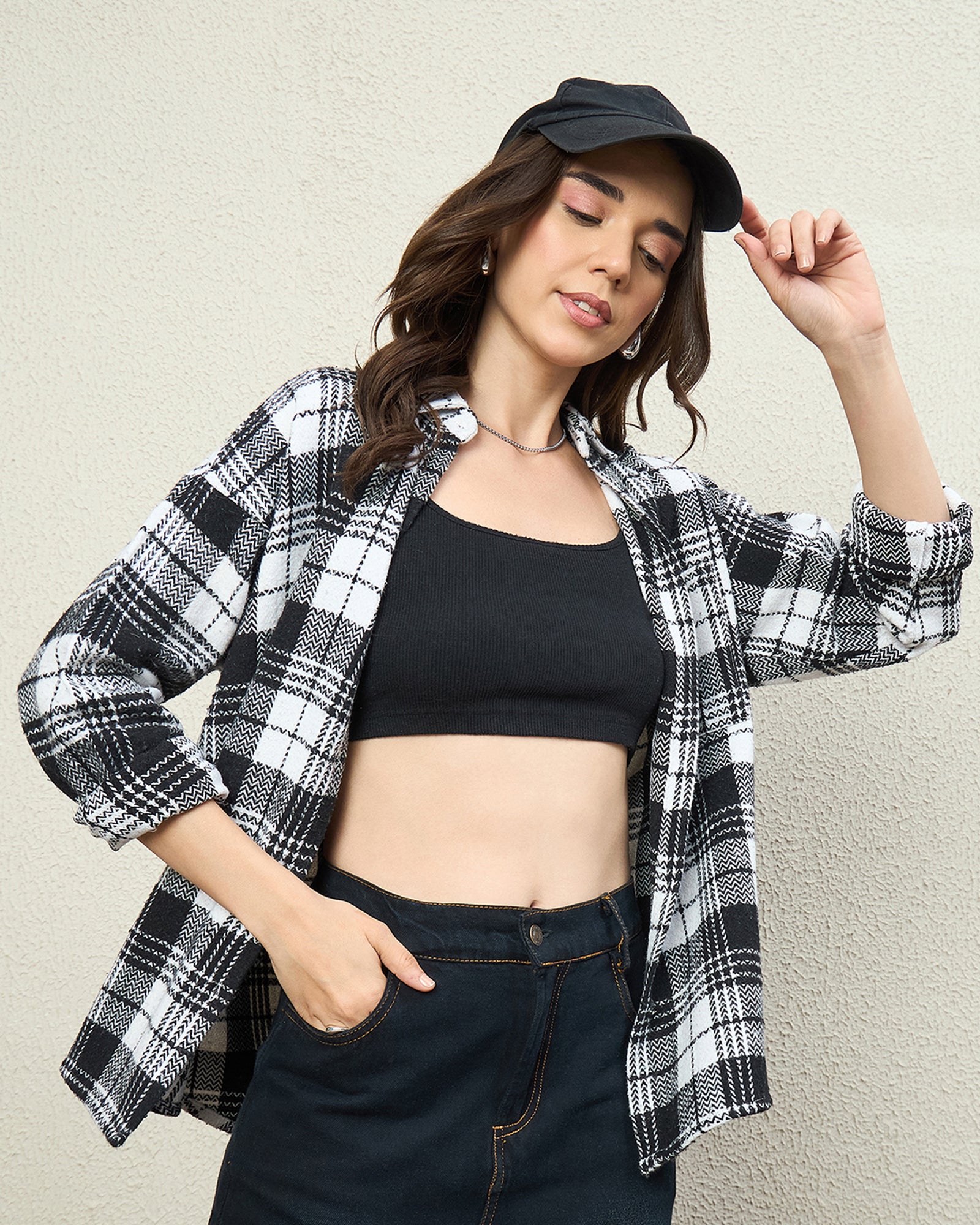 Chimpaaanzee Women Black & White Oversized Shirt