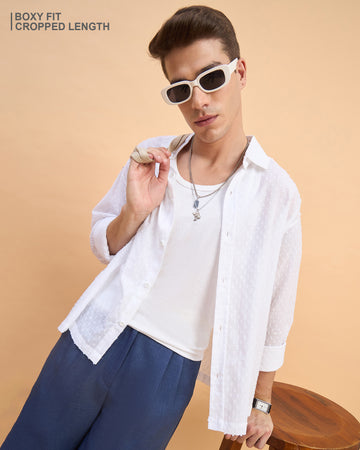 Chimpaaanzee Men White Boxy Fit Shirt