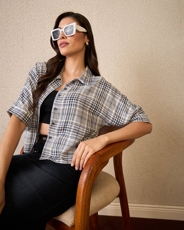 Chimpaaanzee Women Navy & White Crop Shirt