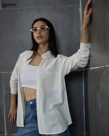 Chimpaaanzee Women Off White Oversized Shirt