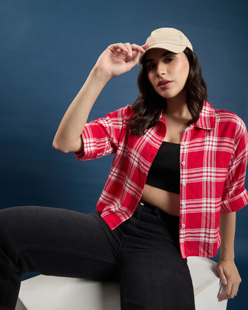 Chimpaaanzee Women Red & White Crop Shirt