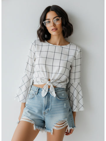 Chimpaaanzee Women Bell Sleeve White Top