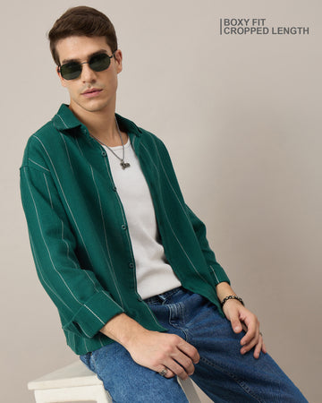 Chimpaaanzee Men Green Boxy Fit Shirt