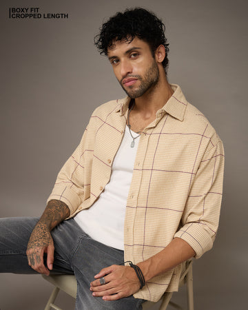 Chimpaaanzee Men Beige Boxy Fit Shirt