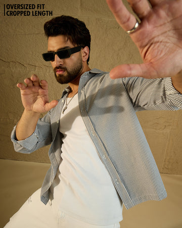 Chimpaaanzee Men Black & White Oversized Fit Shirt