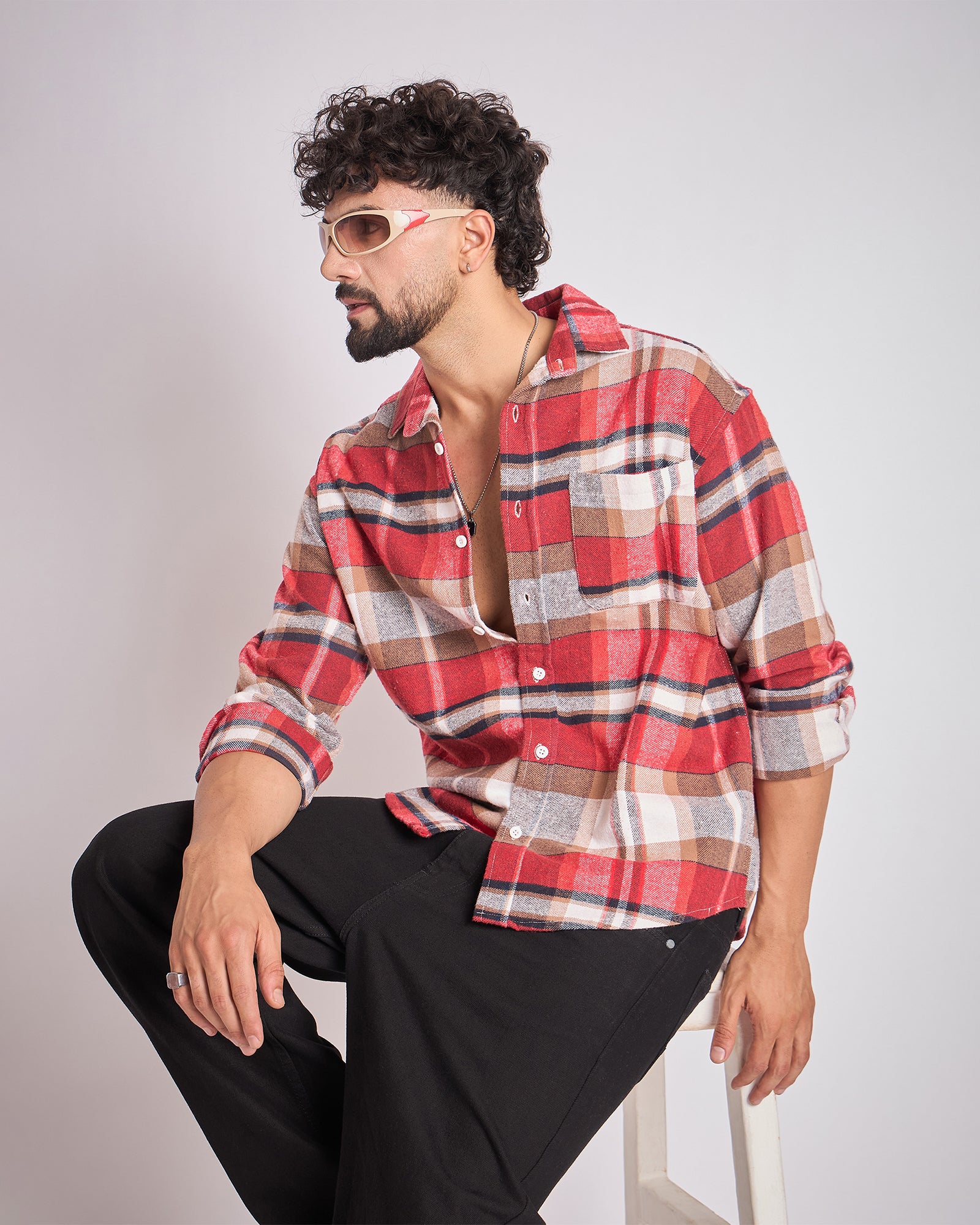 Chimpaaanzee Men Red & Brown Oversized Fit Shirt
