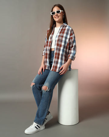Chimpaaanzee Women White & Orange Oversized Shirt