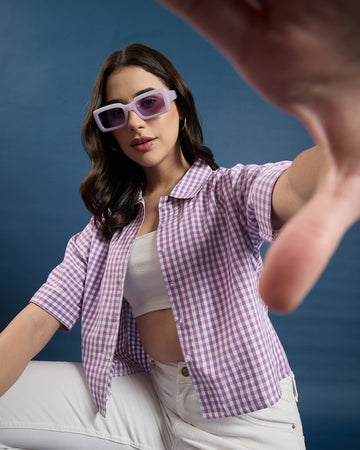 Chimpaaanzee Women Purple & White Crop Shirt