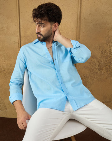 Chimpaaanzee Men Light Blue Regular Fit Shirt