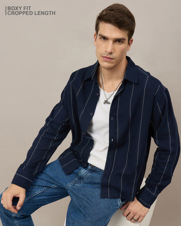 Chimpaaanzee Men Navy Boxy Fit Shirt