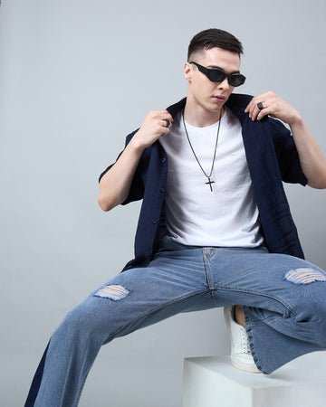 Chimpaaanzee Men Navy Oversized Shirt