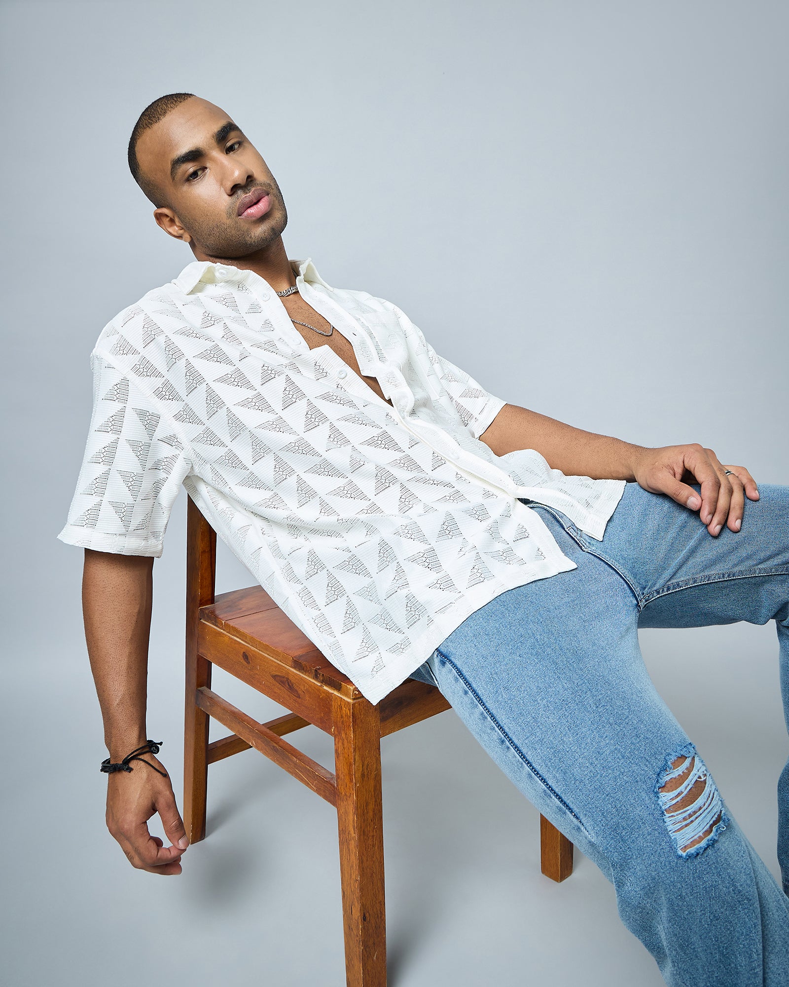 Chimpaaanzee Men Off-White Oversized Shirt