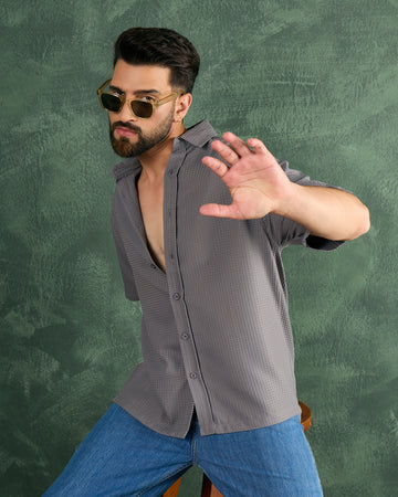 Chimpaaanzee Men Grey Oversized Fit Shirt