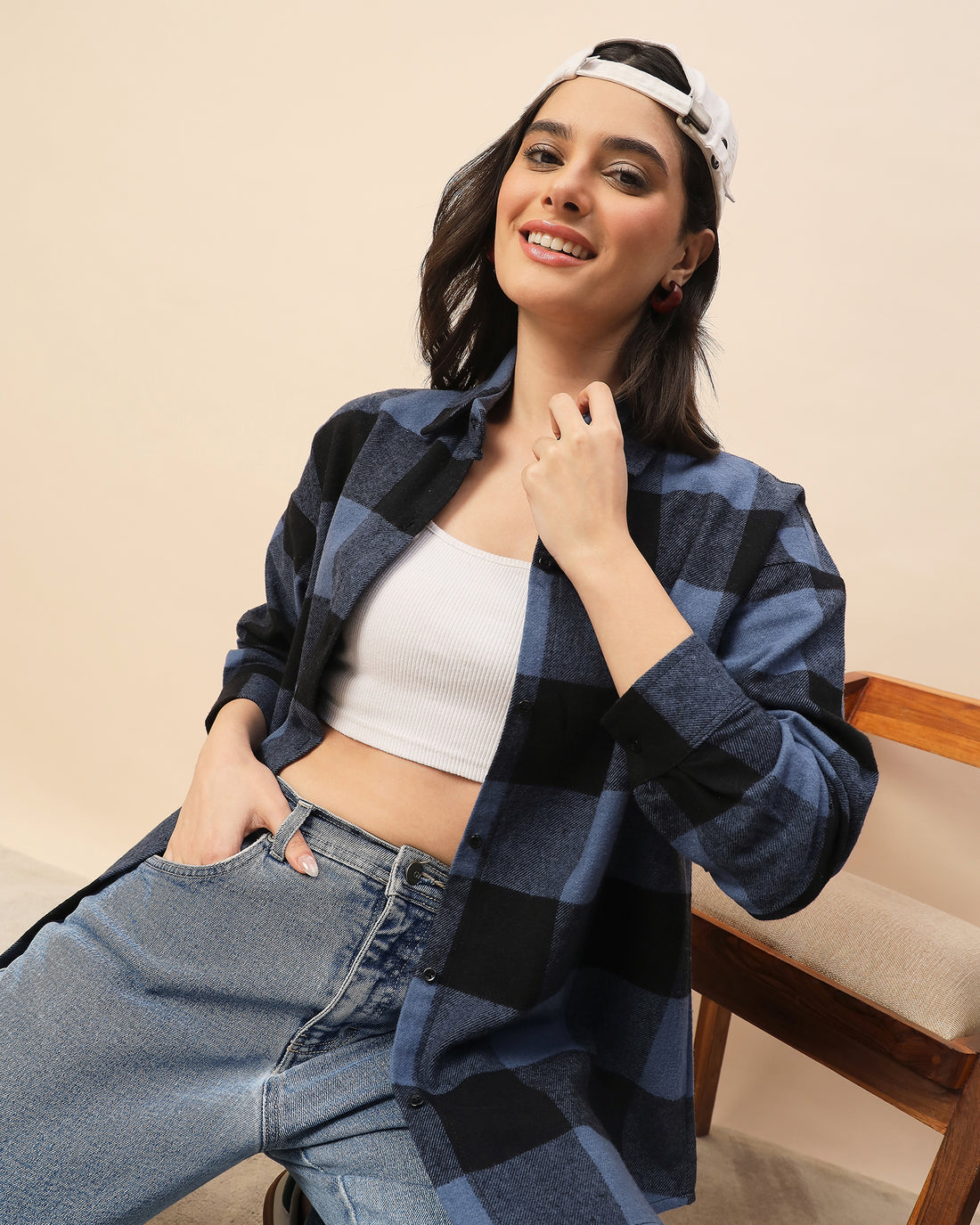 Chimpaaanzee Women Blue & Black Oversized Shirt - CHIMPAAANZEE