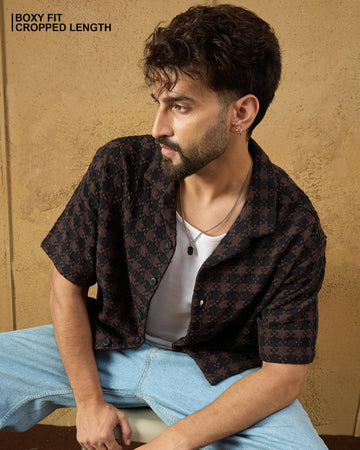 Chimpaaanzee Men Brown & Black Boxy Fit Shirt