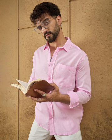 Chimpaaanzee Men Pink Regular Fit Shirt