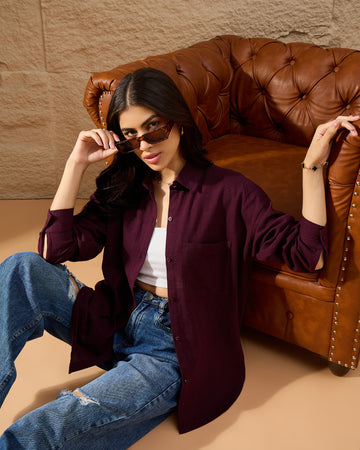 Chimpaaanzee Women Burgundy Oversized Shirt