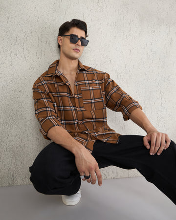 Chimpaaanzee Men Brown Oversized Fit Shirt