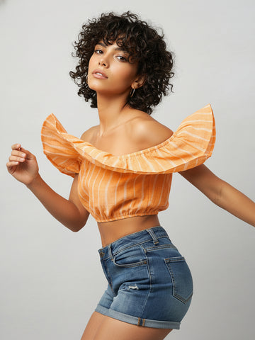 Chimpaaanzee Women Off Shoulder Yellow Top