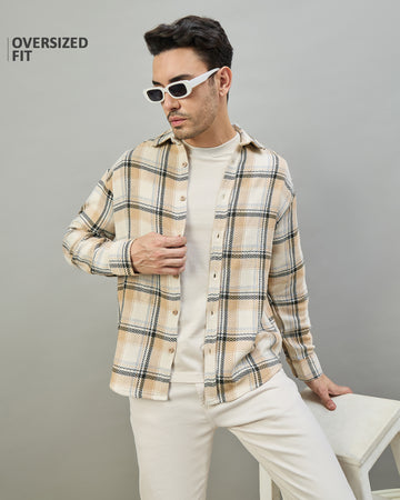 Chimpaaanzee Men Beige Oversized Fit Shirt