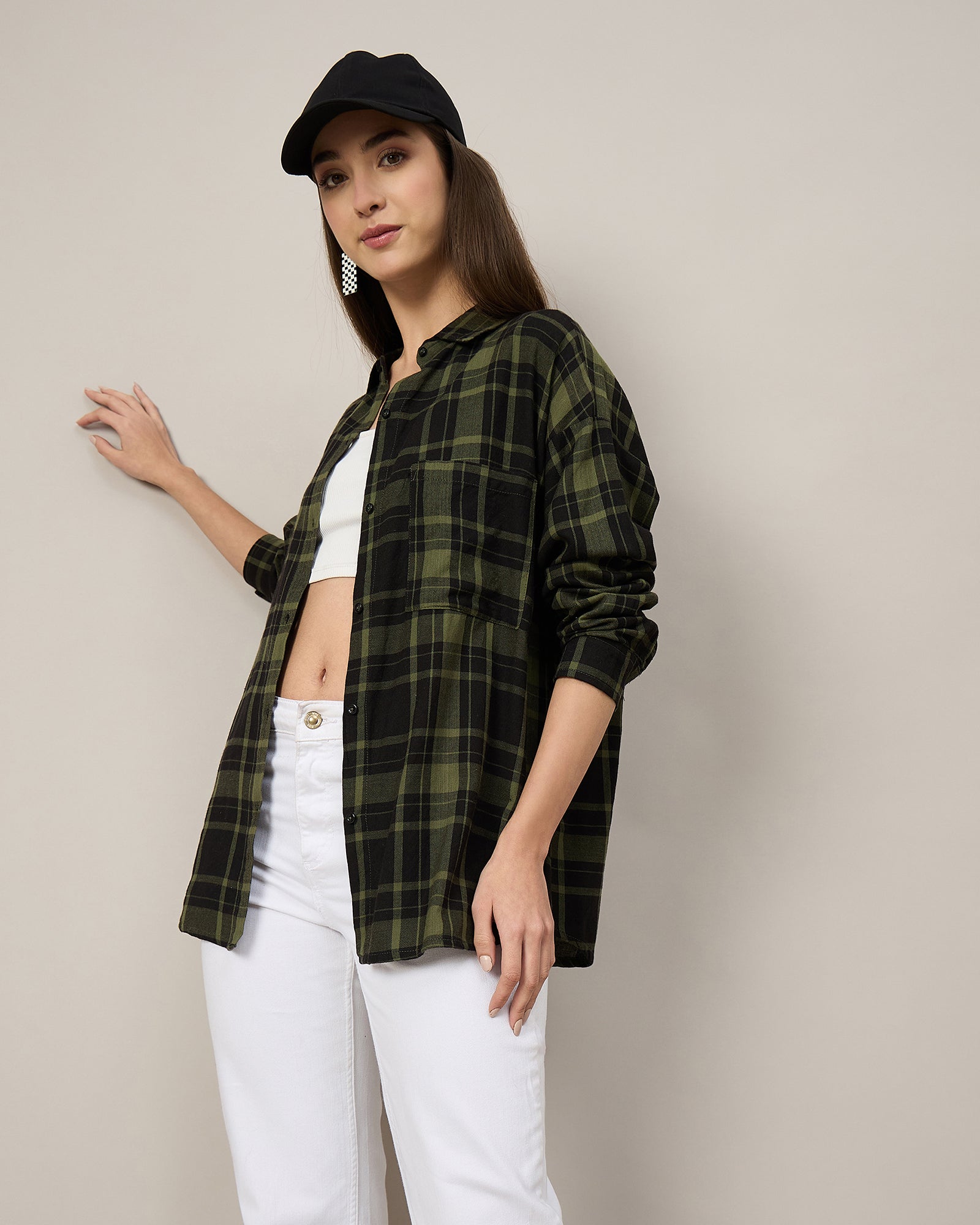 Chimpaaanzee Women Green & Black Oversized Shirt