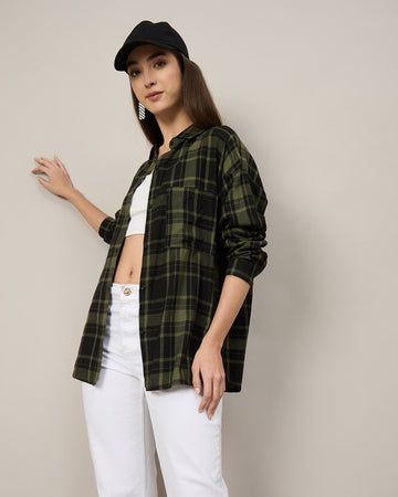 Chimpaaanzee Women Green & Black Oversized Shirt