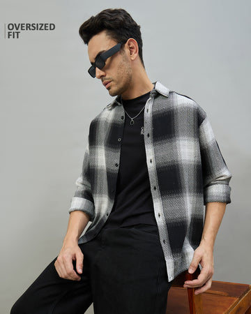 Chimpaaanzee Men Black & Grey Oversized Fit Shirt