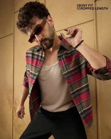 Chimpaaanzee Men Red & Green Boxy Fit Shirt