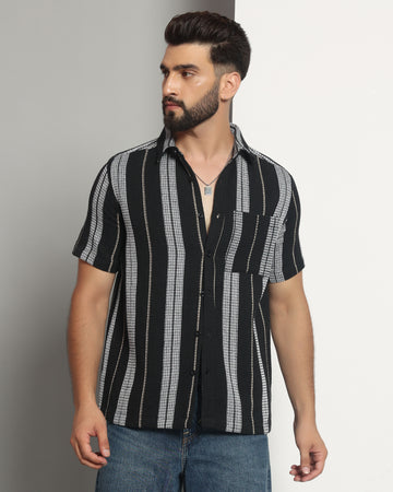Chimpaaanzee Men Black & White Regular Fit Shirt