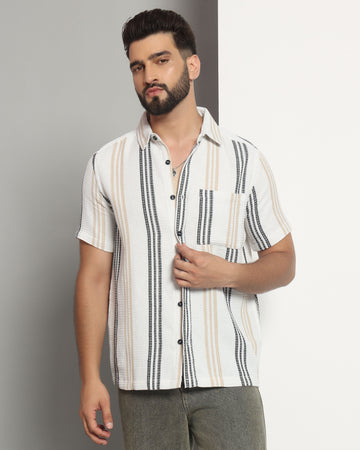 Chimpaaanzee Men White & Beige Regular Fit Shirt